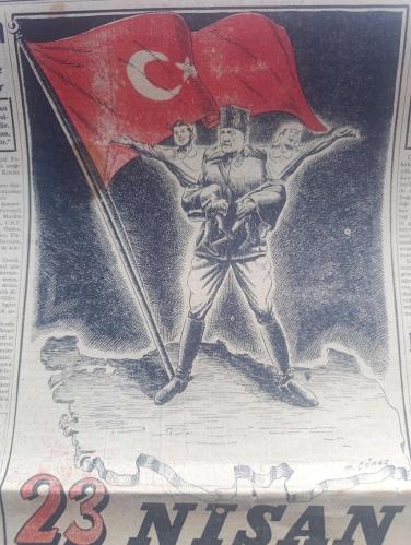 Dünya Gazetesi - Turkish Newspaper - 23 Nisan 1952 - 32. Yıldönümü yazan Falih Rıfkı Atay Başmakale - 23 Nisan çizen M. Çömez - Atatürk çocuklarım ben sizlerle yaşamaya devam ediyorum - 23 Nisan Milli egemenlik ve çocuk Bayramı dün saat 12'den itibaren Başlamış bulunmaktadır - çocuk esirgeme kurumu tarafından çocuk bayramı münasebetiyle Taksim belediye gazinosunda saat 15'ten 19'a kadar bir çocuk çayı tertip edilmiştir - 23 Nisan bayramınız münasebetiyle bugün milli eğitim müdürü  Muhittin Akdik İstanbul radyosunda saat 16.00'da bir konuşma yapacaktır - İstanbul radyosu 23 Nisan Bayramı dolayısıyla hususi bir program hazırlamıştır - yapılacak olan törenlerde 23 Nisan çocuk Bayramı münasebetiyle konuşmalar yapılacak şiirler okunacaktır - güzel ses müsabakasında davetler arasında bulunan Hamiyet Yüceses güzel sesiyle şarkı okurken fotoğraf - Balzac'ın hasretle başlayan aşkı çeviren Leyla Yazıcıoğlu - Beşiktaş Corinthians'a dün 1-0 Galip geldi Fotoğrafı - 23 Nisan 1920