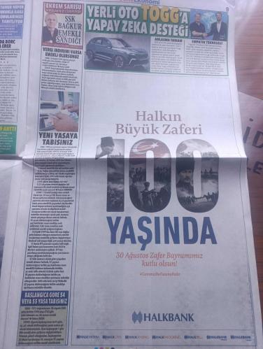 Posta Gazetesi - Turkish Newspaper - 30 Ağustos 2022 - 30 Ağustos 1922'de ulu önder Mustafa Kemal Atatürk'ün yaptığı bağımsızlık ateşi aynı heyecan ve aynı ruhla yanmaya devam ediyor - yüzyıllık destan 30 Ağustos Zafer Bayramı kutlu olsun - Nazım Hikmet Kuvayi milliye destanı'nda 26 Ağustos'ta başlayıp 30 Ağustos'ta sona eren büyük taarruzu bu dizelerle anlatmıştı şiir - Vakıfbank finans grubu 30 Ağustos Zafer Bayramı kutlaması - 100 yıldır her yıl yazan Rauf Tamer - ETStur 30 Ağustos Zafer Bayramı kutlu olsun - Koza Altın işletmeleri 30 Ağustos Zafer bayramı'nız kutlu olsun - Milli Piyango 30 Ağustos Zafer Bayramı kutlu olsun - Cumhurbaşkanı Recep Tayyip Erdoğan Türk'e kefen biçilemeyeceğini dünyaya ilan ettik - 100. Yıla özel 100 metrekarelik Türk bayrağı Fotoğrafı - 100. yıl zafer dalışı - Devlet Bahçeli Yunanistan'ın ödeyeceği bedel 30 ağustos'tan ağır olur - bugün 30 Ağustos yazan Murat Çelik - televizyonda 30 Ağustos Zafer Bayramı programı - 30 Ağustos 1922