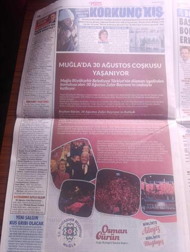 Posta Gazetesi - Turkish Newspaper - 30 Ağustos 2022 - 30 Ağustos 1922'de ulu önder Mustafa Kemal Atatürk'ün yaptığı bağımsızlık ateşi aynı heyecan ve aynı ruhla yanmaya devam ediyor - yüzyıllık destan 30 Ağustos Zafer Bayramı kutlu olsun - Nazım Hikmet Kuvayi milliye destanı'nda 26 Ağustos'ta başlayıp 30 Ağustos'ta sona eren büyük taarruzu bu dizelerle anlatmıştı şiir - Vakıfbank finans grubu 30 Ağustos Zafer Bayramı kutlaması - 100 yıldır her yıl yazan Rauf Tamer - ETStur 30 Ağustos Zafer Bayramı kutlu olsun - Koza Altın işletmeleri 30 Ağustos Zafer bayramı'nız kutlu olsun - Milli Piyango 30 Ağustos Zafer Bayramı kutlu olsun - Cumhurbaşkanı Recep Tayyip Erdoğan Türk'e kefen biçilemeyeceğini dünyaya ilan ettik - 100. Yıla özel 100 metrekarelik Türk bayrağı Fotoğrafı - 100. yıl zafer dalışı - Devlet Bahçeli Yunanistan'ın ödeyeceği bedel 30 ağustos'tan ağır olur - bugün 30 Ağustos yazan Murat Çelik - televizyonda 30 Ağustos Zafer Bayramı programı - 30 Ağustos 1922