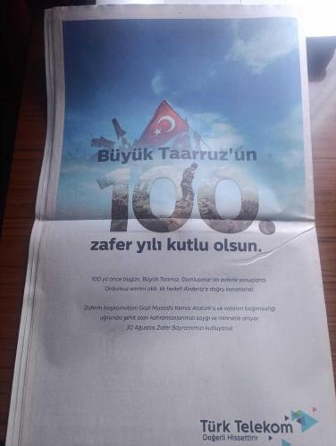 Posta Gazetesi - Turkish Newspaper - 30 Ağustos 2022 - 30 Ağustos 1922'de ulu önder Mustafa Kemal Atatürk'ün yaptığı bağımsızlık ateşi aynı heyecan ve aynı ruhla yanmaya devam ediyor - yüzyıllık destan 30 Ağustos Zafer Bayramı kutlu olsun - Nazım Hikmet Kuvayi milliye destanı'nda 26 Ağustos'ta başlayıp 30 Ağustos'ta sona eren büyük taarruzu bu dizelerle anlatmıştı şiir - Vakıfbank finans grubu 30 Ağustos Zafer Bayramı kutlaması - 100 yıldır her yıl yazan Rauf Tamer - ETStur 30 Ağustos Zafer Bayramı kutlu olsun - Koza Altın işletmeleri 30 Ağustos Zafer bayramı'nız kutlu olsun - Milli Piyango 30 Ağustos Zafer Bayramı kutlu olsun - Cumhurbaşkanı Recep Tayyip Erdoğan Türk'e kefen biçilemeyeceğini dünyaya ilan ettik - 100. Yıla özel 100 metrekarelik Türk bayrağı Fotoğrafı - 100. yıl zafer dalışı - Devlet Bahçeli Yunanistan'ın ödeyeceği bedel 30 ağustos'tan ağır olur - bugün 30 Ağustos yazan Murat Çelik - televizyonda 30 Ağustos Zafer Bayramı programı - 30 Ağustos 1922