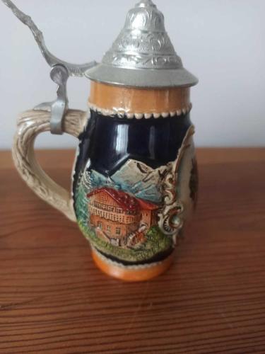 Vintage Alman Zinn Kapaklı Yükseklik: 14 cm. Tankart (Bira Bardağı)