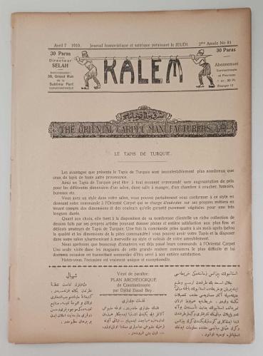 KALEM  No:81 / 25 Mart 1326 / 7 Avril 1910 ( Osmanlıca - Fransızca Siyasi Mizah Dergisi )