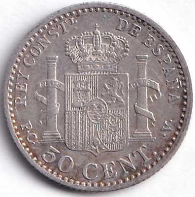 İSPANYA 50 CENTAVOS 1910 ÇA GÜMÜŞ - 2,46 GR