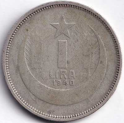 1940 İNÖNÜ 1 TL ÇT+ - GÜMÜŞ:12 GR