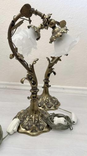19. yüzyıl sonu bronz çift masa lambası