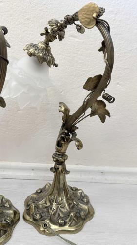 19. yüzyıl sonu bronz çift masa lambası