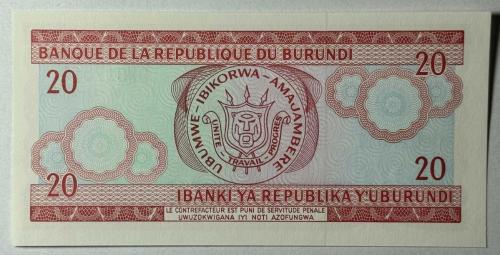 2007 Burundi 20 Francs Çil Kondisyonda Koleksiyonluk Yabancı Kağıt Para
