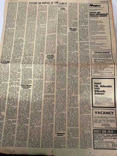 MİLLİYET GAZETESİ - DOĞUM GÜNÜ HEDİYESİ (TURKISH NEWSPAPPER) - 6 KASIM 1977 - SADECE DÖRT SAYFADIR -Bülent Ecevit-Yalçıntaş-Yahya Demirel-Ahmet İsvan-Ahmet Taner Kışlalı-Haldun Taner-Burhan Felek-Reşat Kaynar-Şerif Mardin-Ertuğrul Kongar-Sadi Er-Ratip Tahir Burak-Ali Rıza Ertuğrul-Fikri Şendokan-Hatice Halide Bereket-Sabiha Anter-Fahri Seyhan-Hidayet Gülen-Nurcan Eczan-Münik Koçak-Halil Eralp-Necip Fazıl-Abdi İpekçi-Nasır-Mustafa Kemal Atatürk-MHP’li Sağlık Bakanı’nın yeğeni öldürüldü-Döviz alamayan hacı adayları Ecevit’e başvurdu-Başkanlık için parti yöneticileri toplandı-5 AP’li Demirel’den hükümet sorunu için bilgi istedi-Herkesin derdi başka-Kadınların derdi pahalılık-Sinemacıların derdi sansür-Sinema Emekçileri’nin Ankara yürüyüşü Taksim’den başladı-Atatürk’ün dünyası ve yeni Türkiye-Değişim içinde değişmeye-Eleman aranıyor-İstanbul Ticaret Odası’ndan üyelerine duyuru-Başyazı-Döviz alamayan-24 hacı adayın-Yalçıntaş’ın atama kararı yayımlandı-5 AP’li-Tekel Genel Müdürlüğü, tuz tahs