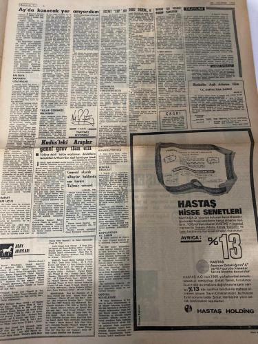 MİLLİYET GAZETESİ - DOĞUM GÜNÜ HEDİYESİ (TURKISH NEWSPAPPER) - 24 AĞUSTOS 1969 - SADECE DÖRT SAYFADIR -Neil Armstrong-Aldrin-Ecevit-Talat Halman-Süleyman Demirel-İsmet İnönü-Alpaslan Türkeş-Mehmet Ali Aybar-Osman Bölükbaşı-Yusuf Azizoğlu-Turhan Feyzioğlu-Engin Ünsal-Gönül Erkal-Dr. Pınar Erdilek-Cemal Moral-Abdi İpekçi-Erdoğan Bayraktar-Erhan Kırcıovalı-Cemil Soley-Necdet Degecek-Ahmet Bozdoğan-Ahmet Yılmaz-Hasan-Kemal İyitüfek-Mustafa Güven-Abdülkadir Türköz-Nihat Tuncel-İsmet Karaca-Necati Gürbüz-Mustafa Süruri-Hasan Polat-Şükrü-Türker İnanoğlu-Mehmet Orhan-Tekin-Irfan Karaca-Cemal Koral-Niyazi Aras-Tansu Altınok-Mustafa Şükrü Köserlioğlu-Necdet Turgut-Orhan Metin-Mustafa Gökçen-Mükerrem Sağlıç-Ömer Usta-Mustafa Ay-Şefik Şarp-Osman Demirci-Ahmet Nihat Akın-Medet Akın-Osman Demirel-Cengiz Karakaş-Metin Aydın-Mehmet Yılmaz-Eyüp Yaman-Ay’da konacak yer arıyordum-Ay’ı nasıl fethettik-Ecevit CHP’nin Doğu düzenini açıkladı-İşçilik ve seçmenlik-Bugünkü işçi mitingleri-Kudüs’teki Araplar gen
