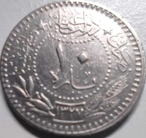 Osmanlı İmparatorluğu 1327/7 - 10 Para - Çil - Sultan Reşad 7. Cülüs El-Gazi Nikel Para, Kapamasında