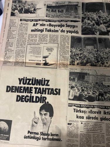 MİLLİYET GAZETESİ - DOĞUM GÜNÜ HEDİYESİ (TURKISH NEWSPAPPER) - 27 MAYIS 1978 - SADECE DÖRT SAYFADIR -Bülent Ecevit-Karamanlis-Kipriyanu-Vance-Mehmet Ali Birand-Celal Bayar-Türkeş-Erhan Bener-Robert Merle-Abdi İpekçi-Mustafa Ekinci-Ali Birand-Nasit Arıkan-Aliye Karul-Fikri Alican-Ahmet Dinççağ-Dorothy McGuire-Louis Jourdan-Rossano Brazzi-Jan Peters-Cemile Kutgün-John Gordon Davis-Erman Şener-Spencer-Ecevit-Kipriyanu, Vance ile anlaşamadı-AP’nin Bayrağa Saygı mitingi Taksim’de yapıldı-ECEVİT, KIBRIS İÇİN DÖRTLÜ TOPLANTI ÖNERDİ-2 İLDE, 2 İŞÇİ ÖLDÜRÜLDÜ-AĞACA ÇARPARAK DURDU-VE CAN KAYBI OLMADI-bürokratlar-Gazetelere kağıt sıkıntısı çekiyor-BAYRAĞA SAYGI MİTİNGİ TAKSİM’DE YAPILDI-AP’nin Bayrağa Saygı mitingi Taksim’de yapıldı-YÜZÜNÜZ DENEME TAHTASI DEĞİLDİR-MHP’NİN ERZURUM MİTİNGİ YAPILDI-Türkeş: Ecevit iktidarı kısa sürede gidecek-Kipriyanu: Ecevit ile görüşmem Kıbrıs sorununu çözebilir-Kipriyanu-Vance ile anlaşamadı-Ecevit, Kıbrıs için dörtlü toplantı önerdi-KTFD’de bir genç kızın kaçırıl