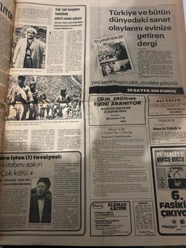 MİLLİYET GAZETESİ - DOĞUM GÜNÜ HEDİYESİ (TURKISH NEWSPAPPER) - 15 MART 1974 - SADECE DÖRT SAYFADIR -Hasan Pulur-Necip Koylu-Necip Kara-Nilüfer Yalçın-Barzani-Ferdi Özbeğen-Ali Cıva-Mehmet Atıf Yörükoğlu-Hüsamettin Gürcü-A.G. Widgery-AFYON KONUSUNDA SUÇ PAYIMIZ YOK DENECEK KADAR AZDIR-SAYIN BAKANA AÇIK MEKTUP-İSTANBUL’U OTOBÜS KURTARIR LAF DEĞİL-Vergiler için uyarı bekliyoruz-İşte Size Cevap Hastanelerde ücretsiz çalışıyoruz-BİZE HAKSIZLIK YAPILIYOR-MÜJDE ARTIK BAŞARILI KOMPOZİSYON YAZACAKSINIZ-BÜYÜK ARMAĞAN Ünlü futbolcuların formaları sizin olacak-YARIN CEMİL’in FORMASINI KAZANIN-ÜNİVERSİTE ve AKADEMİLERE hazırlıklı kursları-IRAK’I YİNE KARIŞIK GÜNLER BEKLİYOR-Ve dünyada petrol kavgası-TPAO 20 yılda Batman’dan Ege denizine ulaştı-Rusların Amerikalılara içten tavsiyesi-Irak’taki kavganın temelinde petrol sorunu yatıyor-Türkiye ve bütün dünyadaki sanat olaylarını evinize getiren dergi-Yeni sayısı bugün çıktı mutlaka görünüz-ÇELİK ERGİTME FIRINI ARANIYOR-Acı Kayıp-TEŞEKKÜR-Türkiye 1923-1