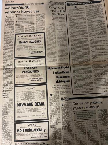 MİLLİYET GAZETESİ - DOĞUM GÜNÜ HEDİYESİ (TURKISH NEWSPAPPER) - 24 ŞUBAT 1978 - SADECE DÖRT SAYFADIR -Nihat Yolaç-Suavi Sualp-Bülent Arabacıoğlu-Salih Dilek-Sami Kohen-Abdi İpekçi-Hasan Özgüneş-Nevvare Demil-Moiz Uriel Adoni-Lazzaro Franco-Orhan Güner-Bülent Fevzioğlu-Ecevit-Halit Kıvanç-Nazan Şoray-Özay Gönlüm-Vedat Çetinkaya-Okay Temiz-İsmet Sıral-Teoman Madra-Buyrun beyim apartman fiyatına telefon-Telefon almayın telefon kulübesine yerleşin-Romantizm ölüyor millet durmadan gülüyor-GÜNDÜZ İNSAN GECE HIRT-ALLAHLIK ALİBEY-MARUF BEY-Ankara’da 10 yabancı heyet var-Kongre’deki Yunan lobisi çözülüyor-Demirel’in İpekçi’ye Yanıtı II-ÇOK ACI BİR KAYIP-BÜYÜK KAYBIMIZ-Diplomatik ilişkisi kesilen Kıbrıs Rumlarının elçisi ağladı-VEFAT-Oto ve hız yollarının yapımı hızlanacak-ABD heyeti ile yürütülen resmî görüşmeler bitti-Ecevit Libya ile ekonomik alanda karşılıklı yardımlaşmaya kararlıyız-THA’ya göre paranın değeri mark ve frank’a göre yeniden ayarlanacak-Muhalefetin Ofsayt Golü-MİT görevlisi Sayı