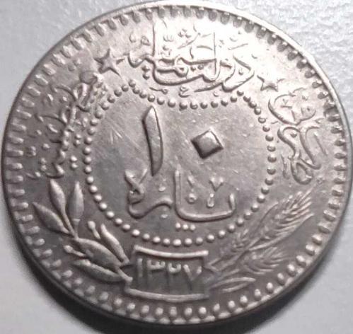 Osmanlı İmparatorluğu 1327/5 - 10 Para - Çil - Sultan Reşad 5. Cülüs Nikel Para, Kapamasında