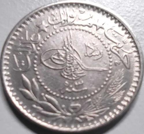 Osmanlı İmparatorluğu 1327/3 - 10 Para - Çil - V. Mehmet Reşad 3. Cülüs Nikel Para, Kapamasında