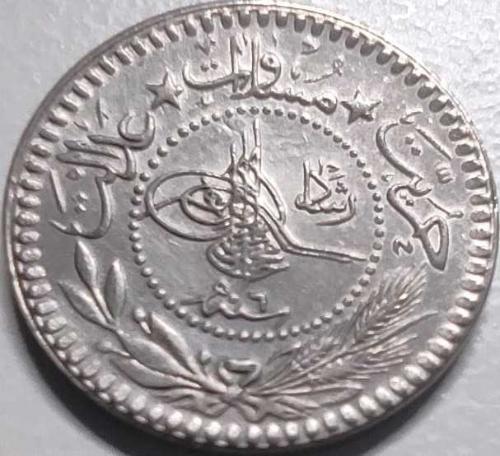 Osmanlı İmparatorluğu 1327/6 - 5 Para - Çil - V. Mehmet Reşad 6. Cülüs Nikel Para, Kapamasında