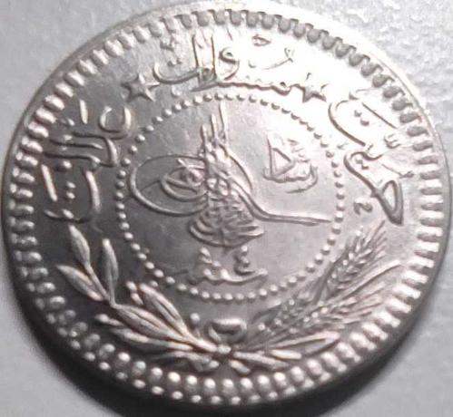 Osmanlı İmparatorluğu 1327/4 - 5 Para - Çil - V. Mehmet Reşad 4. Cülüs Nikel Para, Kapamasında