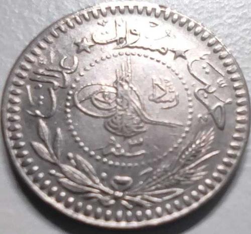 Osmanlı İmparatorluğu 1327/3 - 5 Para - Çil - V. Mehmet Reşad 3. Cülüs Nikel Para, Kapamasında
