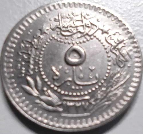 Osmanlı İmparatorluğu 1327/2 - 5 Para - Çil - V. Mehmet Reşad 2. Cülüs Nikel Para, Nadirlik 