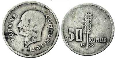 Türkiye 50 Kuruş, 1935 Gümüş 6 gr