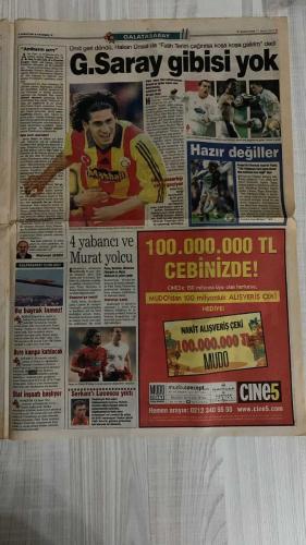 FOTOMAÇ SPOR GAZETESİ - TURKISH NEWSPAPER - DOĞUM GÜNÜ HEDİYESİ  - EKSİKSİZ TAM TAKIM GAZETE -11 MAYIS 2002 CUMARTESİ  FATİH TERİM - ÜMİT DAVALA - AZİZ YILDIRIM - SADETTİN SARAN - MAHMUT USLU - LUCESCU - SERGEN YALÇIN - PASCAL NOUMA - JOHNSON - SERHAT AKIN - ABDULLAH ERCAN - ALİ GÜNEŞ - MÜSLİM ÖZÇELİK - MURAT ERDOĞAN - BÜLENT KORKMAZ - SUAT KAYA - ORHAN CANAYDIN - SERDAR BİLGİLİ - HÜSNÜ GÜRELİ  ÇİZME SEFERİ: TERİM İTALYA’DA TRANSFER ATAĞINDA - GALATASARAY MÜSLİM VE MURAT ERDOĞAN İLE ANLAŞTI - TERİM: “YENİ BİR HAGİ BULMALIYIZ” - MAHMUT USLU: “ORTEGA’YI FENER’DEN BAŞKASI ALAMAZ” - FENERBAHÇE’DE İÇ TRANSFER: JOHNSON İMZALADI, SERHAT KALIYOR, ABDULLAH 4 YIL DAHA - ALİ GÜNEŞ HEDEF BÜYÜTTÜ: “MİLLİ TAKIMDA BANKO OLACAĞIM” - BEŞİKTAŞ LUCESCU İLE ANLAŞTI: SERGIO VE VALDSON DA GELİYOR - SERGEN KAVGASI: G.SARAY VE BEŞİKTAŞ KARŞI KARŞIYA - LUCESCU PASCAL NOUMA’YI İKNA ETTİ - TRABZONSPOR’DA DENİZLİ SESLERİ - FENERBAHÇE UEFA FİNALİ İÇİN KADIKÖY’Ü ZORLUYOR - RÜŞTÜ: “ÖMÜR BOYU FENER’DEYİM”  GALATASARA