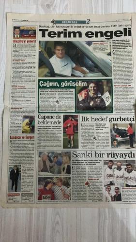 FOTOMAÇ SPOR GAZETESİ - TURKISH NEWSPAPER - DOĞUM GÜNÜ HEDİYESİ  - EKSİKSİZ TAM TAKIM GAZETE -14 MAYIS 2002 SALI  AZİZ YILDIRIM - ARİEL ORTEGA - WASHINGTON - ALMEYDA - ERHAN ALBAYRAK - İSMAİL GÜLDÜREN - CEM KARACA - UCHE - ANDERSSON - LAZETİÇ - SERKAN - MERT MERİÇ - SİMAO - RAPAIÇ - FATİH TERİM - SERDAR BİLGİLİ - LUCESCU - MONDRAGON - TAFFAREL - LUCIANO ZAURI - ALİ GÜLTİKEN - ZİYA DOĞAN  YILDIRIM’IN MUHTEŞEM PLANI: ORTEGA’LI SÜPER KADRO - WASHINGTON VE ALMEYDA İLE GÜÇLÜ BİR ORTA SAHA - ŞİRKETLEŞMEYLE DEV BÜTÇE: STAD VE İŞ MERKEZİ PROJESİ - GALATASARAY’DAN İNTİKAM HEDEFİ: TERİM’İ DEVİRMEK - BİLGİLİ’YE 100. YIL SÜRPRİZİ: BEŞİKTAŞ’I LİG VE KUPADA GEÇME PLANI - AVRUPA’DA HEDEF ÇEYREK FİNAL - BEŞİKTAŞ’TA MONDRAGON HAREKÂTI: TERİM VE LUCESCU KARŞI KARŞIYA - GALATASARAY İTALYAN PEŞİNDE: ZAURI İÇİN TEMASLAR - BEŞİKTAŞ RESMEN LUCESCU İLE 2 YILLIK İMZA - SERGEN VE NOUMA GÜNDEMDE - TAFFAREL’E BORÇ ÖDENİRSE KALE EMANET - FENERBAHÇE’DE MERT MERİÇ’İN DURUMU BELİRSİZ  FENERBAHÇE - GALATASARAY - BEŞİK