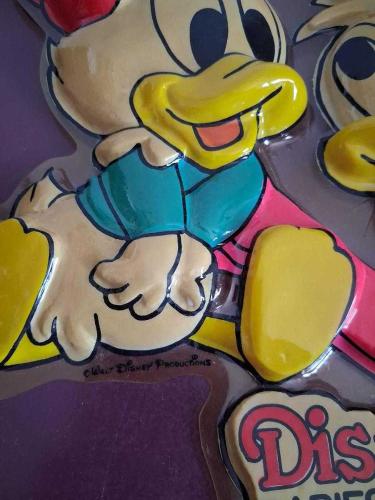Vintage Walt Disney Plastik Kabartma Duvar Panosu Donald ve Daisy Duck Babies Dönem Ürünü 80ler 90lar