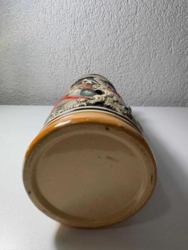 Vintage Alsace Beer Stein & Tankard – Zinn Kapaklı Seramik Bira Kupası – 1,1 Lt – Colmar & Riquewihr
