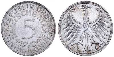 ALMANYA 1970 YILI 5 MARK GÜMÜŞ ÇİL - 11.1 GR.