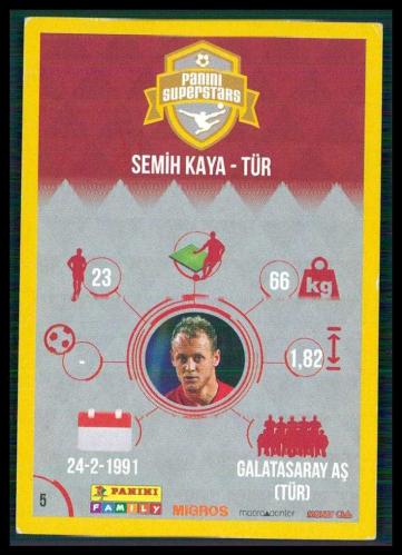 2016 Migros Panini Family Supersport Futbol Kartları,  Semih Kaya
