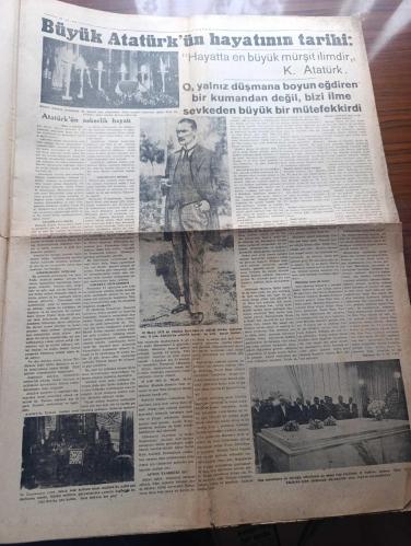 Vatan Gazetesi - Turkish Newspaper - 10 İkinciteşrin (Kasım ) 1941 - Atatürk'ün manevi huzurunda yazan Ahmet Emin Yalman Başmakale - Ata'nın 3 üncü yıldönümü - İsmet İnönü'nün milleti beyannamesi - Atatürk için yazılan şiir yazan Behçet Kemal Çağlar - büyük Atatürk'ün hayatının tarihi - hayatta en büyük mürşit ilimdir Kemal Atatürk - 19 Mayıs 1919 Atatürk o gün askerlik hayatı ile sivil hayatı birleştirdi fotoğraf - Afyon taarruzu 1922 - Atatürk'ün edebiyata karşı ilk hevesi - Atatürk'ün harbiye mektebine giriş ve ilk siyasi faaliyeti - Atatürk'ün yakınlarından hatıralar Sabiha Gökçen ile bir konuşma yazan Ahmet Emin Yalman - Sabiha Gökçen gökleri kollayan bir erkek arkadaşıyla beraber Fotoğrafı - Atatürk'ün manevi mirası - Atatürk gençliği arasında toplayan Neriman Hikmet - Galatasaray dokuzdan 215 Alpaslan Öktener'in Atatürk hakkında düşünceleri - Atatürk öleli üç sene oluyor yazan René Houille - Atatürk ve Spor yazan Cevat Abbas Gürer - Atatürk florya'da denizde - 10 Kasım 1938