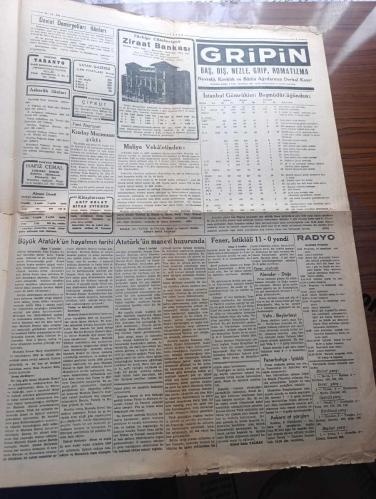 Vatan Gazetesi - Turkish Newspaper - 10 İkinciteşrin (Kasım ) 1941 - Atatürk'ün manevi huzurunda yazan Ahmet Emin Yalman Başmakale - Ata'nın 3 üncü yıldönümü - İsmet İnönü'nün milleti beyannamesi - Atatürk için yazılan şiir yazan Behçet Kemal Çağlar - büyük Atatürk'ün hayatının tarihi - hayatta en büyük mürşit ilimdir Kemal Atatürk - 19 Mayıs 1919 Atatürk o gün askerlik hayatı ile sivil hayatı birleştirdi fotoğraf - Afyon taarruzu 1922 - Atatürk'ün edebiyata karşı ilk hevesi - Atatürk'ün harbiye mektebine giriş ve ilk siyasi faaliyeti - Atatürk'ün yakınlarından hatıralar Sabiha Gökçen ile bir konuşma yazan Ahmet Emin Yalman - Sabiha Gökçen gökleri kollayan bir erkek arkadaşıyla beraber Fotoğrafı - Atatürk'ün manevi mirası - Atatürk gençliği arasında toplayan Neriman Hikmet - Galatasaray dokuzdan 215 Alpaslan Öktener'in Atatürk hakkında düşünceleri - Atatürk öleli üç sene oluyor yazan René Houille - Atatürk ve Spor yazan Cevat Abbas Gürer - Atatürk florya'da denizde - 10 Kasım 1938