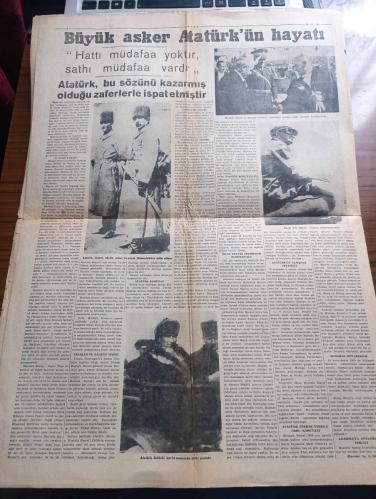 Vatan Gazetesi - Turkish Newspaper - 10 İkinciteşrin (Kasım ) 1941 - Atatürk'ün manevi huzurunda yazan Ahmet Emin Yalman Başmakale - Ata'nın 3 üncü yıldönümü - İsmet İnönü'nün milleti beyannamesi - Atatürk için yazılan şiir yazan Behçet Kemal Çağlar - büyük Atatürk'ün hayatının tarihi - hayatta en büyük mürşit ilimdir Kemal Atatürk - 19 Mayıs 1919 Atatürk o gün askerlik hayatı ile sivil hayatı birleştirdi fotoğraf - Afyon taarruzu 1922 - Atatürk'ün edebiyata karşı ilk hevesi - Atatürk'ün harbiye mektebine giriş ve ilk siyasi faaliyeti - Atatürk'ün yakınlarından hatıralar Sabiha Gökçen ile bir konuşma yazan Ahmet Emin Yalman - Sabiha Gökçen gökleri kollayan bir erkek arkadaşıyla beraber Fotoğrafı - Atatürk'ün manevi mirası - Atatürk gençliği arasında toplayan Neriman Hikmet - Galatasaray dokuzdan 215 Alpaslan Öktener'in Atatürk hakkında düşünceleri - Atatürk öleli üç sene oluyor yazan René Houille - Atatürk ve Spor yazan Cevat Abbas Gürer - Atatürk florya'da denizde - 10 Kasım 1938