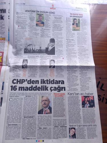Milliyet Gazetesi - Turkish Newspaper - 19 Mayıs 2020 - Kurtuluş ateşi 101 yıl önce bugün yandı - 19 Mayıs Atatürk'ü anma ve gençlik ve spor bayramınız kutlu olsun - Bandırma vapuru kaptanı İsmail hakkı'nın gözünü Mustafa kemal'den ayırma bu halkın tek umudu o Paşa sana emanet dediği kişi kamarot Hacı Tevfik'in torunu Mustafa Kemal Ulusu ailenin 3 kuşak koruduğu hatıraları milliyete anlattı - 19 Mayıs 1919'da Samsun'a ayak 9. Ordu kıtalar müfettişi Mustafa Kemal Paşa'nın 25 Mayıs sabaha havza'ya gitmek için bindiği araç arızalandı - Mustafa Kemal köye Dağ başını duman almış marşını söyleyerek girdi - 81 ilin tamamında sokak kısıtlaması bayram evde - Küçükçekmece Belediye Başkanı Kemal Çebi 19 Mayıs kutlaması - Ankara Üniversitesi radyosu Atatürk'ün sevdiği şarkıları çalacak - 25 limanında bayrak töreni - Cumhurbaşkanı Recep Tayyip Erdoğan ışığımız umudumuz geleceğimiz sevgili gençler 19 Mayıs'taki Milli mücadele ruhunu sizlerde görüyorum - 19 Mayıs 1919