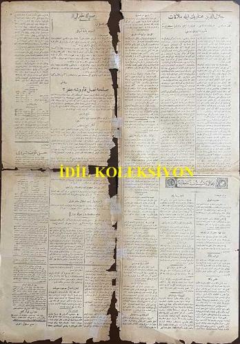 Osmanlıca Tasvir-i Efkar Gazetesi, Orijinal Dönem Basım, (Ottoman Newspaper) - 16 Ekim 1918 - Sayı: 2532 - Hicri: 10 Muharrem 1337 - Rumi: 16 Teşrin-i Evvel 1334 - Siyasiyat: 