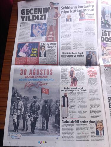 Hürriyet Gazetesi - Turkish Newspaper - 30 Ağustos 2022 - Zafer bayramımız kutlu olsun 100. Yıl -  Büyük zafer bir mucizeydi - İlber Ortaylı bu zafer'in önemini ve zafere götüren mucizeleri anlattı Fotoğrafı - Recep Tayyip Erdoğan Türk milleti Atatürk'le destan yazdı dedi - Kemal Kılıçdaroğlu bir dehanın askeri zaferinin ötesinde - Devlet Bahçeli burası bizim gitmeyiz dedik - 30 Ağustos'un 100 üncü yıldönümünde Türkiye'nin geleceğine güvenmek yazan Sedat Ergin - İlber Ortaylı 30 Ağustos'la gurur duymalıyız - Milli Piyango 30 Ağustos Zafer Bayramı kutlu olsun - Yıldız Demir Çelik büyük zafer'in 100. Yılı kutlu olsun - iller Ortaylı kocatepe'de 14 Ağustos gecesi ilk yürüyüş başladı ilk emir burada verildi fotoğraf - Recep Tayyip Erdoğan milletimiz sevr'i kanıyla canıyla yırttı - TBMM Başkanı Mustafa Şentop 30 Ağustos tam bağımsızlık iradesinin zaferidir - büyük zaferi kavramak yazan Yalçın Bayer - şarkıcı Gülşen ev hapsi şartıyla tahliye oldu - Atatürk dünya lideri oldu - 30 Ağustos 1922