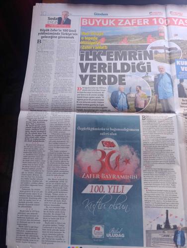 Hürriyet Gazetesi - Turkish Newspaper - 30 Ağustos 2022 - Zafer bayramımız kutlu olsun 100. Yıl -  Büyük zafer bir mucizeydi - İlber Ortaylı bu zafer'in önemini ve zafere götüren mucizeleri anlattı Fotoğrafı - Recep Tayyip Erdoğan Türk milleti Atatürk'le destan yazdı dedi - Kemal Kılıçdaroğlu bir dehanın askeri zaferinin ötesinde - Devlet Bahçeli burası bizim gitmeyiz dedik - 30 Ağustos'un 100 üncü yıldönümünde Türkiye'nin geleceğine güvenmek yazan Sedat Ergin - İlber Ortaylı 30 Ağustos'la gurur duymalıyız - Milli Piyango 30 Ağustos Zafer Bayramı kutlu olsun - Yıldız Demir Çelik büyük zafer'in 100. Yılı kutlu olsun - iller Ortaylı kocatepe'de 14 Ağustos gecesi ilk yürüyüş başladı ilk emir burada verildi fotoğraf - Recep Tayyip Erdoğan milletimiz sevr'i kanıyla canıyla yırttı - TBMM Başkanı Mustafa Şentop 30 Ağustos tam bağımsızlık iradesinin zaferidir - büyük zaferi kavramak yazan Yalçın Bayer - şarkıcı Gülşen ev hapsi şartıyla tahliye oldu - Atatürk dünya lideri oldu - 30 Ağustos 1922