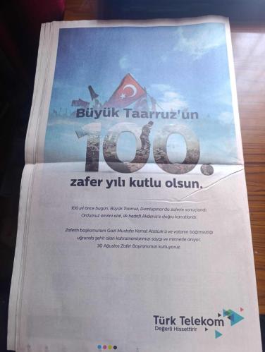 Hürriyet Gazetesi - Turkish Newspaper - 30 Ağustos 2022 - Zafer bayramımız kutlu olsun 100. Yıl -  Büyük zafer bir mucizeydi - İlber Ortaylı bu zafer'in önemini ve zafere götüren mucizeleri anlattı Fotoğrafı - Recep Tayyip Erdoğan Türk milleti Atatürk'le destan yazdı dedi - Kemal Kılıçdaroğlu bir dehanın askeri zaferinin ötesinde - Devlet Bahçeli burası bizim gitmeyiz dedik - 30 Ağustos'un 100 üncü yıldönümünde Türkiye'nin geleceğine güvenmek yazan Sedat Ergin - İlber Ortaylı 30 Ağustos'la gurur duymalıyız - Milli Piyango 30 Ağustos Zafer Bayramı kutlu olsun - Yıldız Demir Çelik büyük zafer'in 100. Yılı kutlu olsun - iller Ortaylı kocatepe'de 14 Ağustos gecesi ilk yürüyüş başladı ilk emir burada verildi fotoğraf - Recep Tayyip Erdoğan milletimiz sevr'i kanıyla canıyla yırttı - TBMM Başkanı Mustafa Şentop 30 Ağustos tam bağımsızlık iradesinin zaferidir - büyük zaferi kavramak yazan Yalçın Bayer - şarkıcı Gülşen ev hapsi şartıyla tahliye oldu - Atatürk dünya lideri oldu - 30 Ağustos 1922