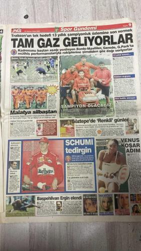 PAS SPOR GAZETESİ - 30 HAZİRAN 2002 - DÜNYANIN ÜÇÜNCÜ ŞAMPİYONUYUZ - 76. GAZİ ŞÖLENİ - CİMBOM'UN YENİ GÖZDESİ - OVERMARS BOMBASI - 100. YILDA KUPALAR GELECEK - ELAZIĞ SONUNDA TOPLA BULUŞTU - NOUMA OLAYI ARAPSAÇI - SİVAS NİHAYET HUZURA ERDİ - MARDİNSPOR BÖLÜNMEZ - YİMPAŞ YOZGAT START ALDI - MİLLİ PİYANGO ÇEKİLDİ - COROLLA'NIN DÖNÜŞÜ - JAN NAHUM FİAT'IN KARE ASINA GİRDİ - FENER DEĞİŞİYOR - TERİM'İ ASLA YANILTMAM - CİMBOM SERTLEŞTİ - SAMBACILAR BUGÜN GELİYOR - FERRARİ GELİYOR - HAYDİ TAKSİM'E - TÜRKİYE KÖTÜ MİSAFİR - TÜRKİYE EVSAHİBİ SEVMİYOR - BEKLE BİZİ KUPA - TAM GAZ GELİYORLAR - SCHUMI TEDİRGİN - KOŞAR ADIM WIMBLEDON - HAKAN - İLHAN - MARC OVERMARS - BALİÇ - İLHAN MANSIZ - MUSTAFA KEMAL ATATÜRK - İSMAİL ÜNAL - METSU - COŞKUN - UTKU - BULAK - ALİ EREN - TOLGA - HELENEN - KENESEI - LUCESCU - PASCAL NOUMA - METE DÜREN - SERGEN - AHMET YILDIRIM - MARTINEZ - BREEN - CAPONE - DIOP - MEHMET İPEK - TAMER - TAHİR - TAPANOĞLU - OSMAN SEÇİLMİŞ - MEHMET - ÜMİT ÖZEROL - MEVLÜT VİRİT - ÜNSAL KİRAZ