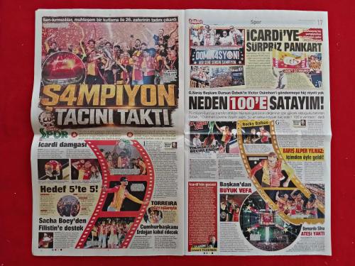4 Sene Üst Üste Şampiyon Galatasaray, Çaykur Rizespor 2-2 Beşiktaş - 16 Mayıs 2026 - Sabah Gazetesi - Tam Gazete + Bulmaca, Günaydın, Cumartesi Ekleri