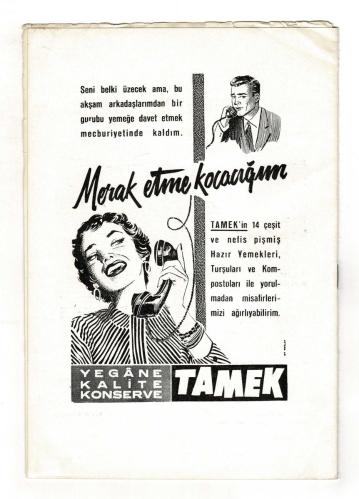 Motor Mecmuası Kasım 1959 Sayı:91/92/93 - Türkiye ve Traktör Standardizasyonu, Arkası Tamek Resimli Reklam  NDR101584