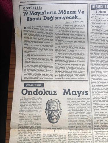 Hürriyet Gazetesi - Turkish Newspaper - 19 Mayıs 1955 - 19 Mayıs Atatürk'ü anma Gençlik ve Spor Bayramı - sana minnettarız Atatürk fotoğraf - 19 Mayıs bugün törenle kutlanacak - üniversite bahçesine dikilen Atatürk heykeli bugün açılacak - emniyet memurları Dün 1500 sahte 19 Mayıs davetiyesi ele geçirdiler - 19 Mayıs münasebeti ile İstanbul'da bugün biri Mithatpaşa stadı'nda diğeri Fenerbahçe stadında olmak üzere jimnastik şenlikleri yapılacaktır - Mithatpaşa stadı'ndaki gösteriler saat 10.00'da geçit resmiyle başlanacaktır - üniversite bahçesine Milli Türk Talebe Birliği tarafından yaptırılan Atatürk heykelinin açılış merasimi bugün saat 16.30'da yapılacaktır - 19 mayıs'ların manası ve ilhamı değişmeyecek yazan Şükrü Kaya - Ondokuz Mayıs yazan Vasfi Raşid Sevig - Şekerci Ali Muhiddin Hacı Bekir - 19 Mayıs yazan Hikmet Bil - Taş devri Tunç devri Avara mu Devri karikatür - radyo programı - Dün daktilografi müsabakasında Ece Alpay özbayrak yine birinciliği kazandı fotoğraf -19 Mayıs 1919