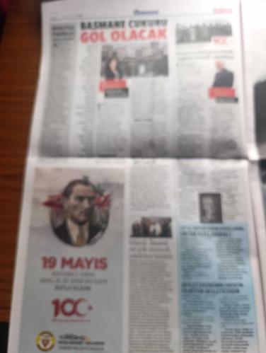 Hürriyet Gazetesi - Turkish Newspaper - 19 Mayıs 2019 - 19 Mayıs Atatürk'ü anma Gençlik ve Spor Bayramı kutlu olsun - O adımla yüzlerce yıla - Atatürk'ün 19 Mayıs 1919'da Samsun'a attığı ilk adım ilelebet yaşayacak Çağdaş Türkiye'nin de yolculuğunu başlattı - Zafer yolculuğunu ünlü tarihçi İlber Ortaylı anlattı - Atatürk'ün farkı - Atatürk'ün Samsun'da bağımsızlık ateşini yakmasının 100. Yıldönümü bugün görkemli  törenlerle kutlanacak - Recep Tayyip Erdoğan ve devlet erkanı 182 öğrenci ile birlikte 16 Mayıs'ta İstanbul'dan yola çıkan Piri Reis gemisini karşılayacak - Samsun'daki törenlere CHP Genel Başkanı Kemal Kılıçdaroğlu ile MHP Genel Başkanı Devlet Bahçeli de katılacak - küpelerini bozdurup tüfek alan çete Ayşe'den erkek kılığında ortaya katılan Halime Çavuş'a kadar kadınlar  savaşta ön saftaydı - babamın her yıl ağladığı 2 gün yazan Ertuğrul Özkök - camilerimiz açıksa Atatürk sayesinde yazan Erkan Aydın - Atatürk'ün diğer paşalardan farkı dehası - Atatürk fotoğrafı -19 Mayıs 2019