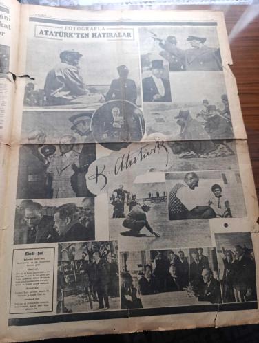 Cumhuriyet Gazetesi - Turkish Newspaper - 10 İkinciteşrin (Kasım) 1944 - büyük milletin büyük atası yazan Nadir Nadi Başmakale - büyük matem günümüz Türk milleti ebedi şefi Kahraman Atatürk'ten altı sene evvel bu sabah ayrılmıştı - Milli Şef İsmet İnönü'nün Türk milletine beyannamesi - Altıncı yıldönümünü Ulus gazetesinin bu sabahki başyazısı - 10 ikinciteşrin çizen Cemal Nadir - altı yıl evvel ölen fani Mustafa Kemal burada yatıyor Fotoğrafı - bugün bütün yurtta Atatürk'ün Aziz hatırası ihtifallerle anılacak - gençlik İstanbul'da sarayburnu'ndaki Atatürk heykeline ve Taksim abidesine çelenk koyacak - halkevlerinde ve mekteplerde yapılacak toplantılar - Atatürk'ten vecizeler - Altıncı yıldönümünde Ata kitap'tan alınacak dersler yazan İsmail Habib Sevük - Halkalı köyünde yapılan okul Dün açıldı - Kızılay yeni aç ocağı açıyor - Atatürk'ü düşünürken hayatiyetimizin büyük timsali yazan profesör M. Şekip Tunç - Amerikalı boksörlerle kimler karşılaşacak - İstanbul şilebi geldi -10 Kasım 1938