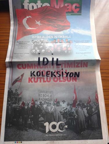 Fotomaç Gazetesi - Turkish Newspaper - 29 Ekim 2023 - Cumhuriyetimizin 100. Yılı kutlu olsun - istiklal'den istikbal'e Mustafa Kemal Atatürk ve Recep Tayyip Erdoğan gençlerle fotoğraf - 29 Ekim 1923 sabahı - 29 Ekim Cumhuriyet Bayramı anlamı ve önemi nedir - 28 Ekim'de Çankaya köşkü'ndeki Akşam yemeğinde İsmet Paşa Fethi Bey Kazım Paşa Kemalettin Sami Paşa Rize mebusu Fuat ve Afyon mebusu Ruşen Eşref bey'i misafir olarak ağlayan Mustafa Kemal Paşa misafirlere Yarın Cumhuriyeti ilan edeceğiz dedi - devrim otomobilinden devrin otomobilinde milli otomobil TOGG üretildi yollara çıktı fotoğraf - Cumhuriyetin 100. Kuruluş yıldönümünde kucaklaşma çağrısı yapan Başkan Recep Tayyip Erdoğan 85 milyon olarak kucaklaşalım dedi Fotoğrafı - MNG şirketler Grubu Türkiye Cumhuriyeti 100 yaşında - hayaller gerçek oldu tüm dünya futbol ülkesi Türkiye'yi konuşacak - savunma sanayinde gurur tablosu - Trabzonspor 100 yıl önce mavi gözlerde bir fikirdi şimdi bordo yüreklerde bir coşku Cumhuriyet-29 Ekim 1923