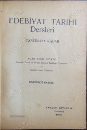 Edebiyat Tarihi Dersleri Tanzimata Kadar