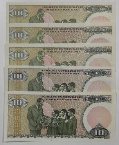 7 EMİSYON 10 LİRA SERİ A17-A72-B-D-E HARFLERİ ÇİL
