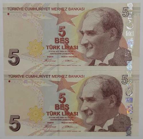 9 EMİSYON 5 LİRA SERİ A085 620296-297 SERİ TAKİPLİ ÇİL