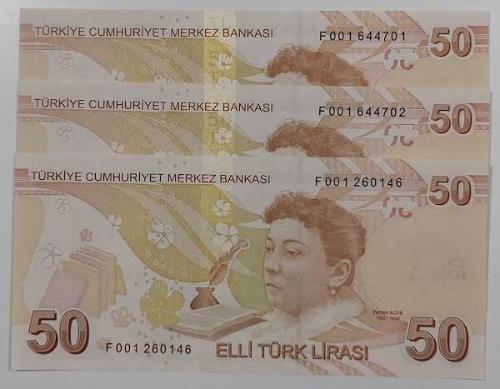 9 EMİSYON 50 LİRA SERİ F001 ÇİL9 EMİSYON 50 LİRA SERİ F001 ÇİL