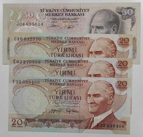 6 EMİSYON 20 LİRA SERİ C-E-F HARFLERİ-50 LİRA  J04 ÇİLALTI